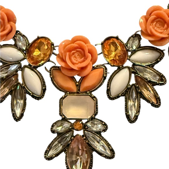 Vintage Joan Rivers Elegant Floral Necklace in Gold and Orange - Picture 3 of 14